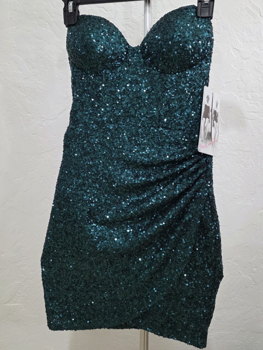 Honey and Rosie Strapless Teal Sequin Bodycon Dress